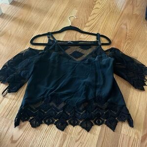 Gypsy 05 boho silk embroidered cold shoulder peasant blouse/topXS
